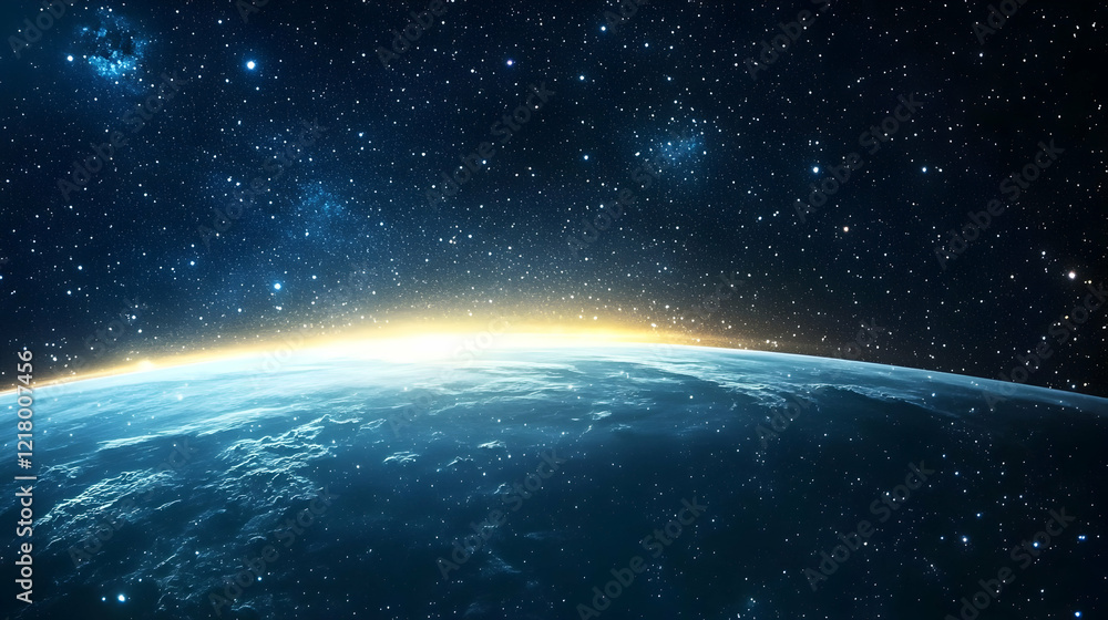 Fototapeta premium Earthrise sunrise space view, cosmic background, planet Earth