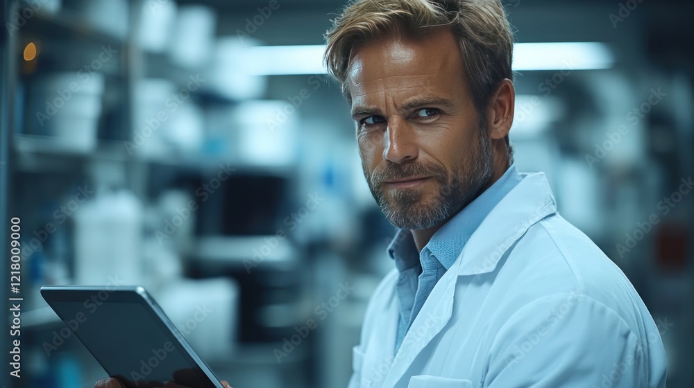 Scientist lab tablet research data analysis facility