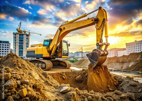 Wallpaper Mural Yellow Excavator Digging Hole Construction Site Closeup Industrial Development Torontodigital.ca