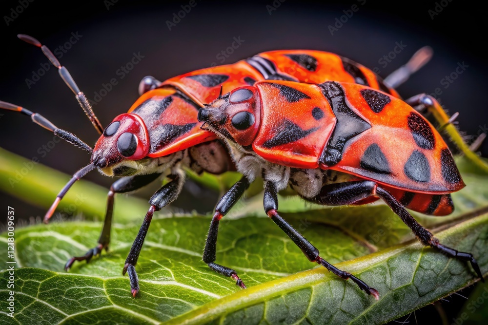 Naklejka premium Close-up Firebug Pyrrhocoris Apterus Night Photography Belgium Insects Macro Photography