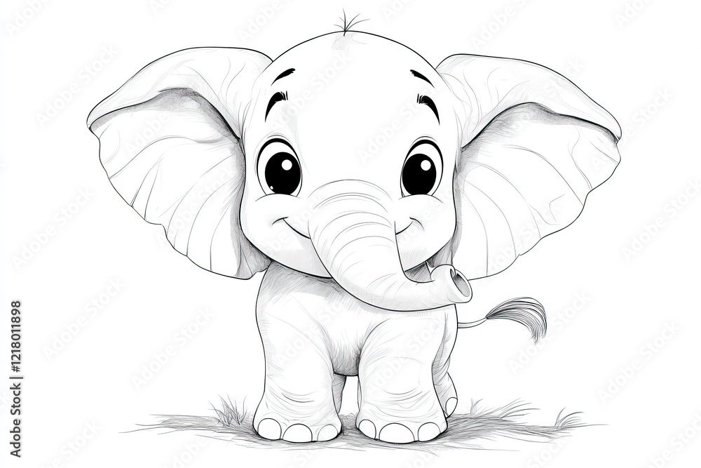 Delight in this cartoon coloring page showcasing a joyful elephant standing in a grassy area, inviting creativity and fun for kids of all ages to enjoy Delight in this cartoon coloring page showcasing a joyful elephant standing in a grassy area, inviting creativity and fun for kids of all ages to enjoy