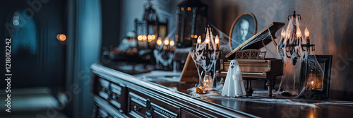 Spooky Halloween Home Decor Piano Ghost Candles Cobwebs