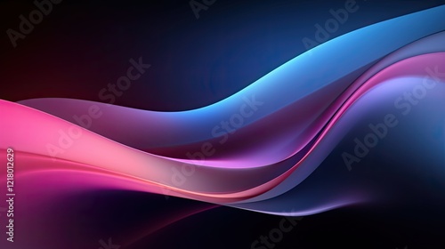 Abstract waves of pink and blue light create a smooth, flowing design on a dark background.