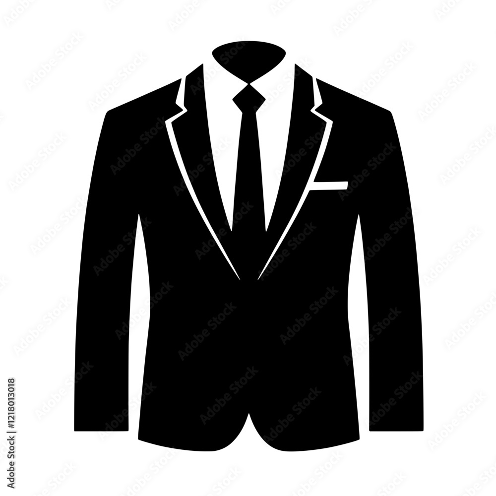 Sharp Suit Icon: A sleek and minimalist icon depicting a classic men's suit and tie, perfect for corporate branding or fashion-related projects. Sharp Suit Icon: A sleek and minimalist icon depicting a classic men's suit and tie, perfect for corporate branding or fashion-related projects.