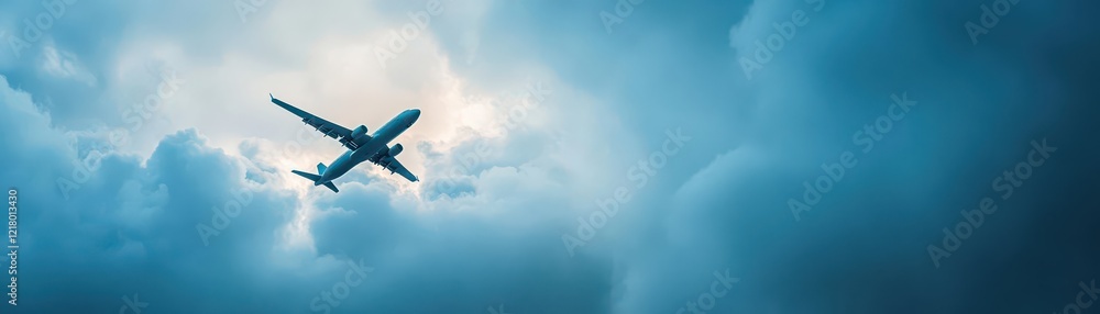Fototapeta premium A dramatic shot of an airplane breaking through stormy clouds, highlighting resilience