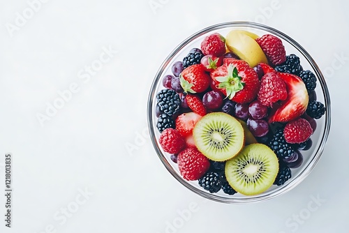 Vibrant Fruit Salad in a Glass Bowl photo