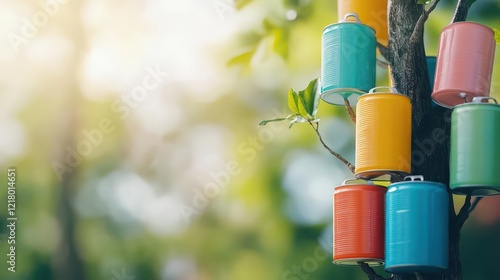 A fantasy world where canned foods grow on trees, blending imagination and nature photo