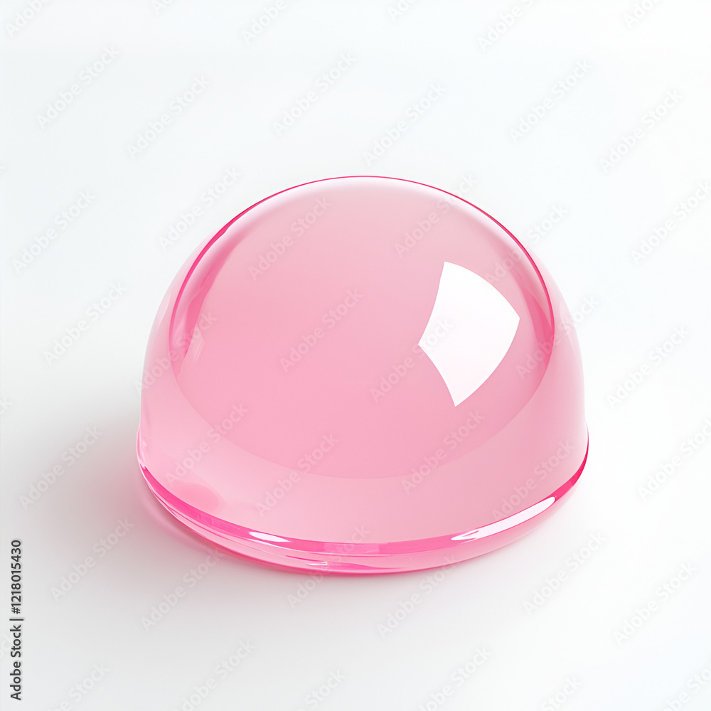 Fototapeta premium Pink translucent sphere, glossy surface, smooth texture. Studio shot on white background.