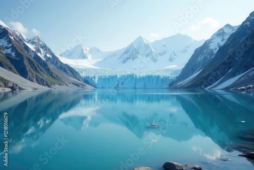 Wallpaper Mural Glaciers in the distance with mountains and turquoise lake reflected, blue, wintery, icy Torontodigital.ca