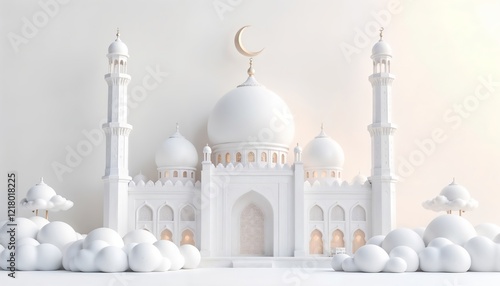 Great mosque and Islamic architectural elements in white against a soft gradient background photo