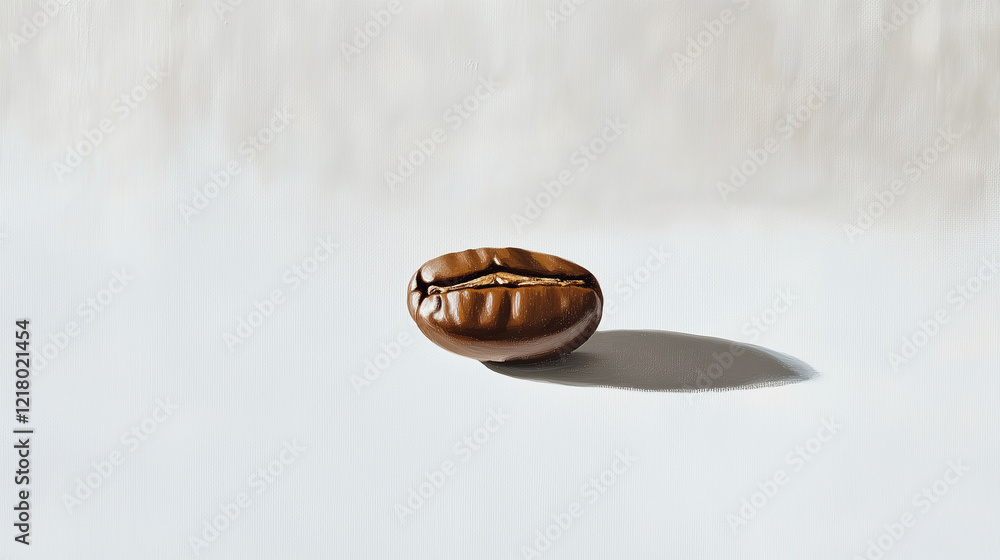 One coffee bean on a white canvas, its surface reflecting light subtly. One coffee bean on a white canvas, its surface reflecting light subtly.