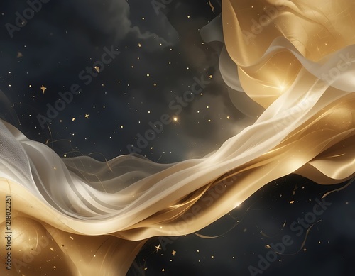 Elegant Golden and White Fabric Waves Abstract Design photo