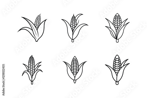 corn stalk line art vector illustration