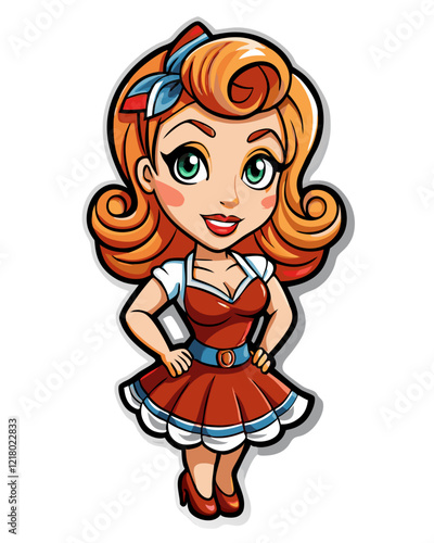pin up girl isolated black outline vector illustration, transparent background