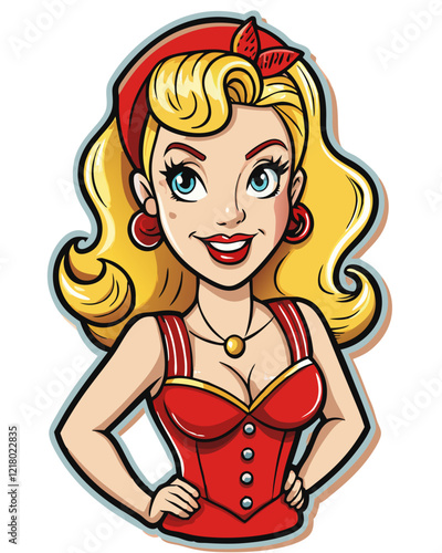 pin up girl isolated black outline vector illustration, transparent background