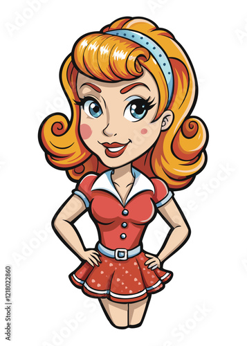 pin up girl isolated black outline vector illustration, transparent background