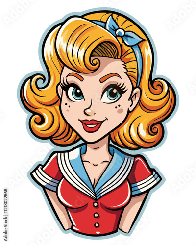 pin up girl isolated black outline vector illustration, transparent background