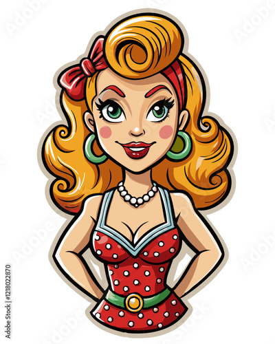 pin up girl isolated black outline vector illustration, transparent background
