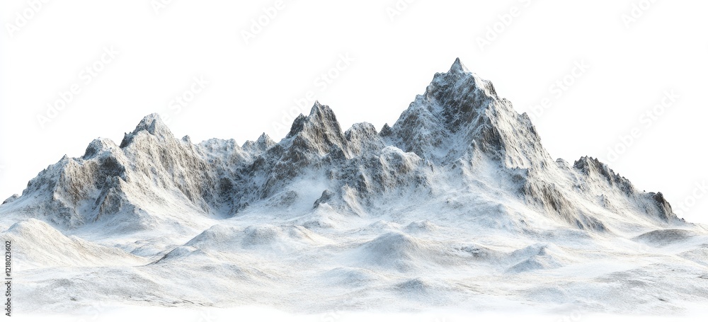 Obraz premium Snow-covered mountain range isolated on white background.