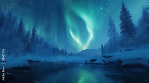 Wallpaper Mural Northern Lights Display Over a Winter Forest Torontodigital.ca