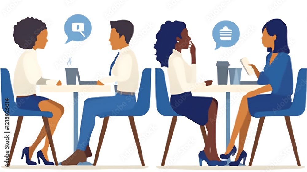 Two pairs of business colleagues having meetings. Two pairs of business colleagues having meetings.