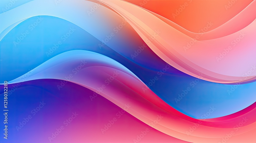 Obraz premium Abstract wavy design with gradients of blue, pink, and orange for backgrounds or graphics.