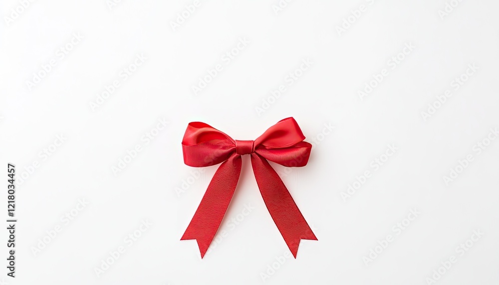 A vibrant red ribbon bow placed centrally on a clean white background, ideal for gift wrapping A vibrant red ribbon bow placed centrally on a clean white background, ideal for gift wrapping