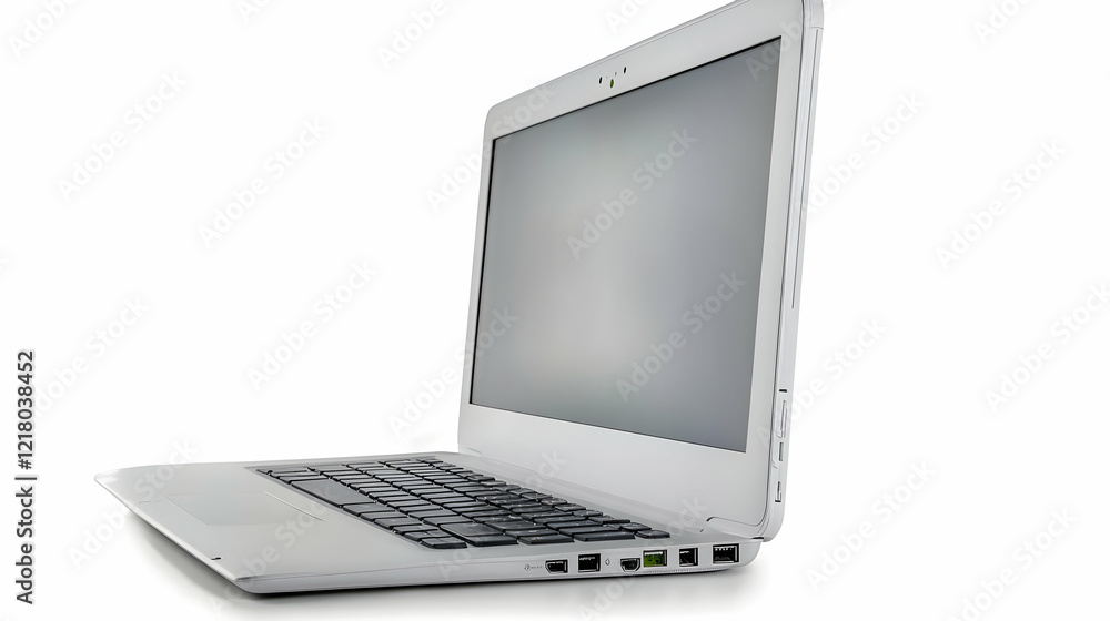 White laptop angled view, isolated, blank screen White laptop angled view, isolated, blank screen