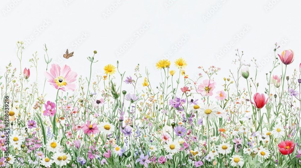 Colorful Wildflower Meadow with Butterflies and Soft Background Colorful Wildflower Meadow with Butterflies and Soft Background