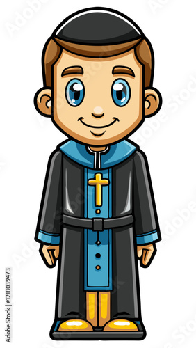 priest isolated black outline vector illustration, transparent background
