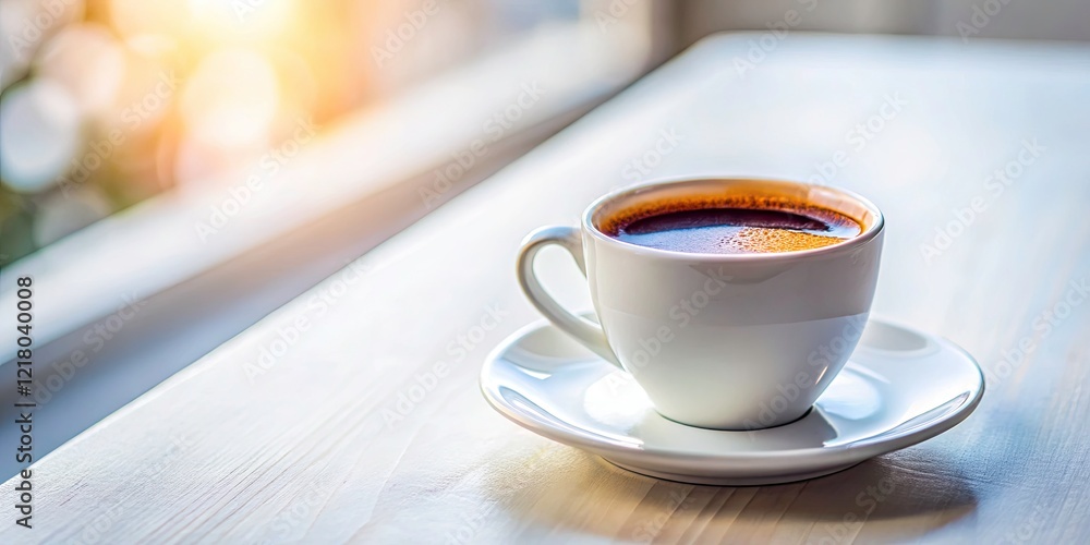 Tilt-Shift Coffee: Creamy Froth, White Cup, Minimalist Tabletop Photography