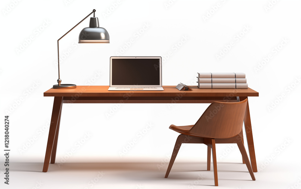 Office desk with lamp table isolated on white background Office desk with lamp table isolated on white background