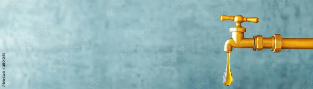 A symbolic image of oil dripping from a gold faucet, luxurious and surreal tones