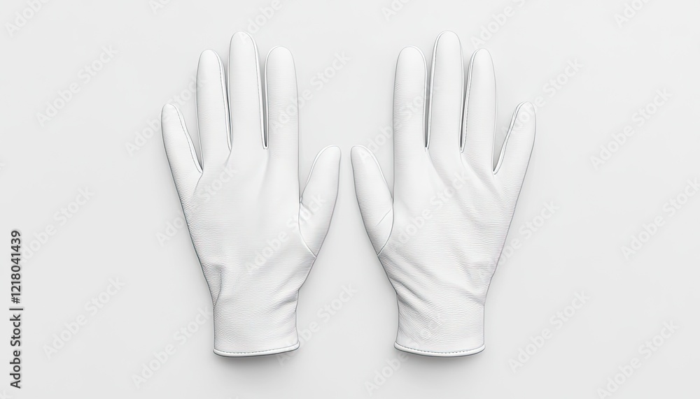 Obraz premium Pair of pristine white gloves displayed symmetrically on a clean surface, suggesting elegance and protection