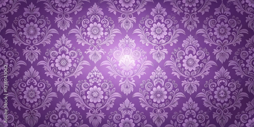 Softly glowing purple floral wallpaper with intricate patterns and delicate details Softly glowing purple floral wallpaper with intricate patterns and delicate details