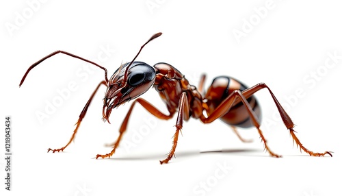 Magnificent Closeup of a Red Ant on White Background: Detailed Macro Photography of Insect photo