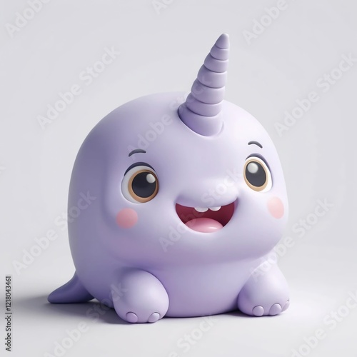 Adorable 3D Render of a Happy Purple Narwhal Cartoon Character photo