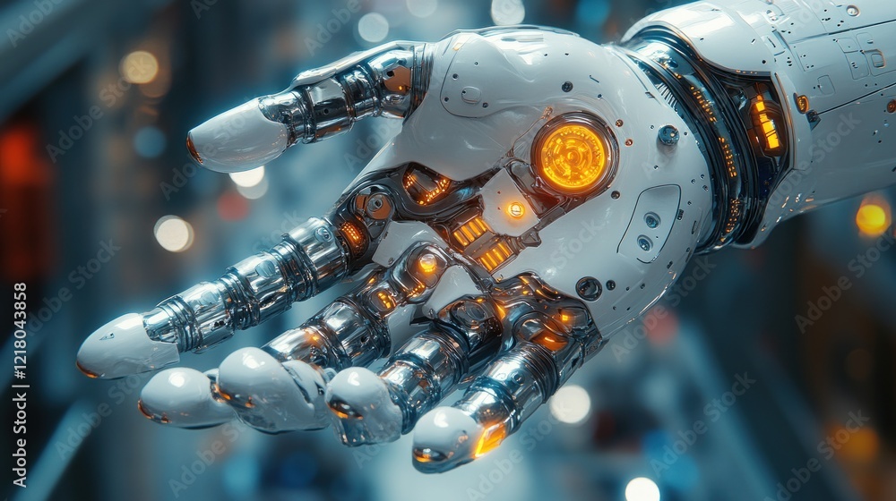 Fototapeta premium Futuristic Robotic Hand: A Close-Up of Advanced Technology