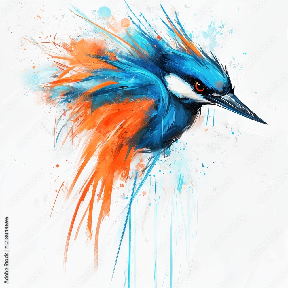 Obraz premium Vibrant Blue Bird Illustration with Dynamic Splashes of Color