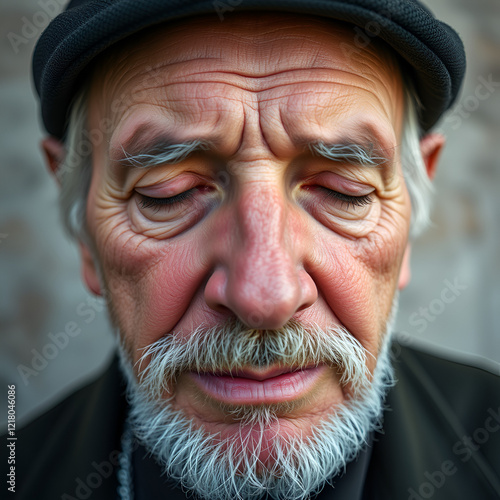 Senior Old Man Eyes Closed, Elderly People Portrait, Aged Face close up photo