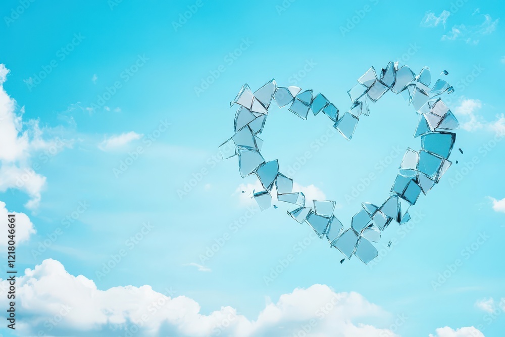 Naklejka premium An artistic representation of shattered memories forming a heart shape in the sky