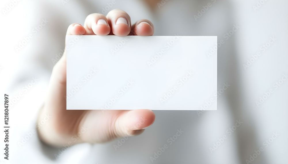 A hand holding a blank white card, close-up focus, with a blurred professional background, creating a clean and minimalistic look. A hand holding a blank white card, close-up focus, with a blurred professional background, creating a clean and minimalistic look.