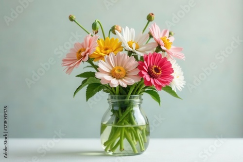 Wallpaper Mural Glass container filled with fresh meadow sweet flowers, plants, container Torontodigital.ca