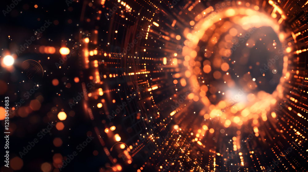 Obraz premium Abstract visualization of light particles creating a dynamic, swirling effect.