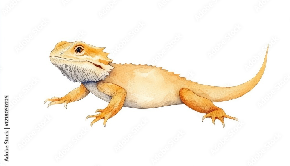 Naklejka premium Detailed illustration of a bearded dragon lizard in a natural pose against a plain background, showcasing its features
