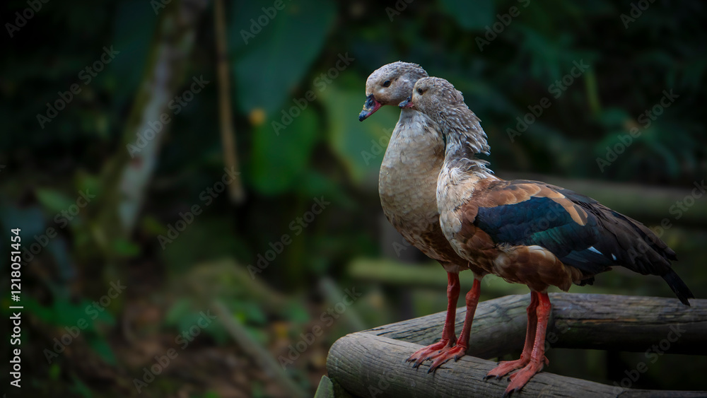 Orinoco Goose, Neochen jubata, walking in field Orinoco Goose, Neochen jubata, walking in field