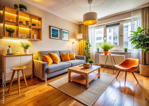 Cozy Studio Apartment Interior Design  Small Space Living Room Ideas  High Depth of Field Photography