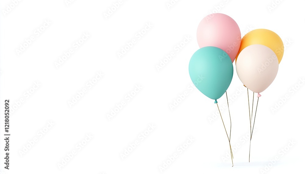 Colorful balloons in pastel shades floating against a clean white background, ideal for celebrations Colorful balloons in pastel shades floating against a clean white background, ideal for celebrations