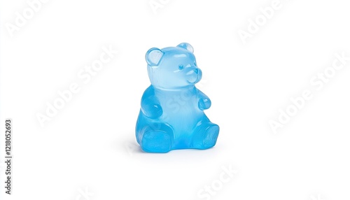 A vibrant blue gummy bear candy sitting upright against a plain background, perfect for sweet treats