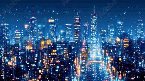 Wallpaper Mural Night Cityscape Illuminated Towers Gleaming Brightly Torontodigital.ca